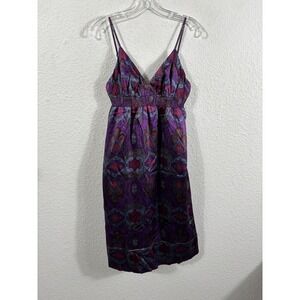Banana Republic Silk Paisley Babydoll Dress Purple Sleeveless Size 0